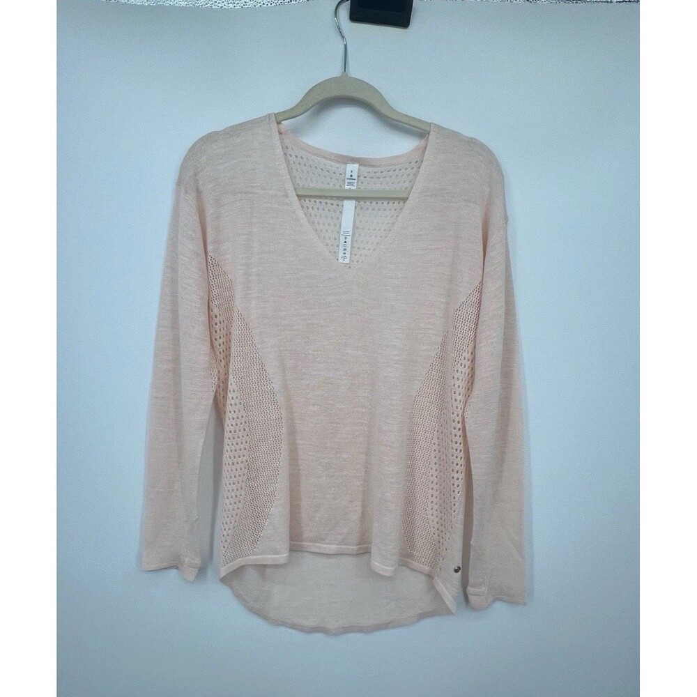 Lululemon Still Movement Sweater Sz 8 Pink Linen Blend Layer V-Neck Lightweight